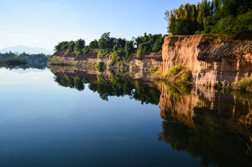 Fototapeta premium Evening landscape - lake with blue sky and clouds at chiang mai northern thailand