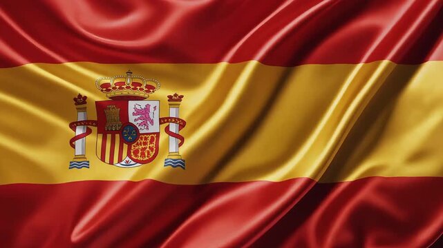 Silk textured national flag of spain waving in slow motion
