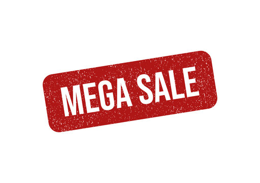 Red rectangular rubber stamp with the text mega sale in a vintage grunge style isolated on transparent background