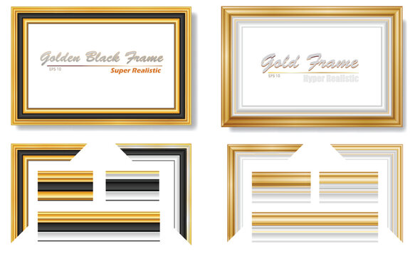 Handmade Luxury Realistic Golden Picture Frame Set with Black and Silver Decorative Border.  The artwork is professionally designed with neat grouping, organized layers, easy recoloring, and a clean, 