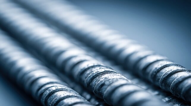 Close-up Macro Shot of Steel Rebar Rods, Industrial Construction Material Texture