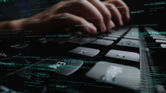 A close-up shot of hands typing on a keyboard, surrounded by flowing lines of code. It captures the essence of software development and technology in a modern workspace. Xenic