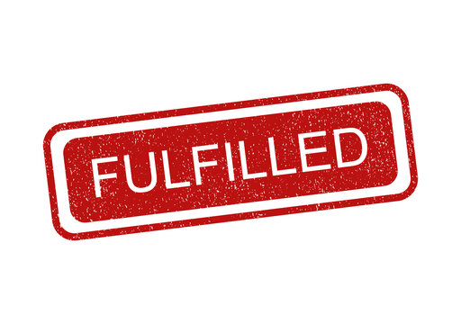 Red ink rubber stamp with the word fulfilled printed in a rectangle shape isolated on transparent background