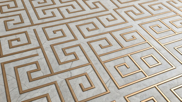 Modern maze pattern with green and orange dots