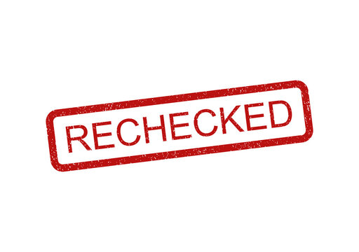 Red ink rubber stamp with the word rechecked inside a rectangular frame border isolated on transparent background