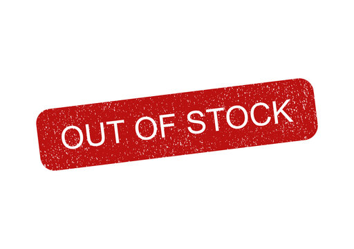 Red out of stock rubber stamp seal icon with a grunge textured finish design isolated on transparent background