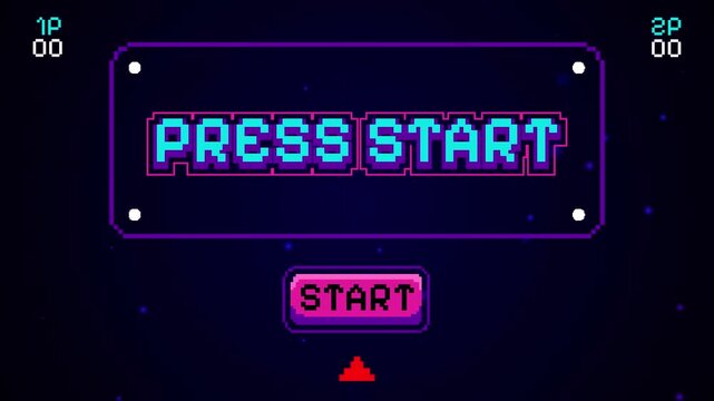 Retro 8-Bit Pixel Art Press Start Screen with Arcade Game UI &ndash; Seamless Loop Animation