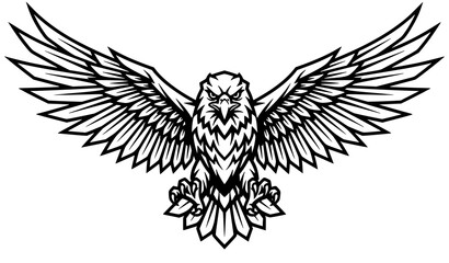 Fototapeta premium Front Facing Bald Eagle Wings Spread Monochrome Vector Emblem for Logo Design
