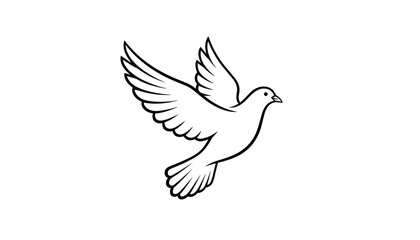 Fototapeta premium Elegant black outline of a white dove flying gracefully in the air, symbolizing world peace, hope, and freedom.