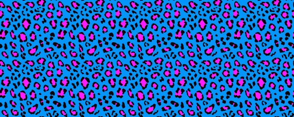 Trendy neon leopard seamless pattern. Repeated vibrant cheetah background. Repeating exotic animal skin surface for textile design, fashion print. Bright safari theme wallpaper. Vector backdrop © vika_k
