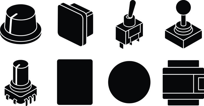 Black and White Silhouettes of Electronic Control Components for User Interface and Industrial Design Concepts