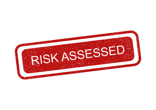 Red rubber stamp with the text risk assessed inside a rectangular frame icon isolated on transparent background
