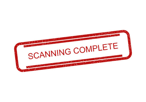 Red rubber stamp with the text scanning complete for office and business use isolated on transparent background