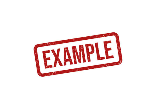 Red rubber stamp with the word example written in a grunge textured font style isolated on transparent background