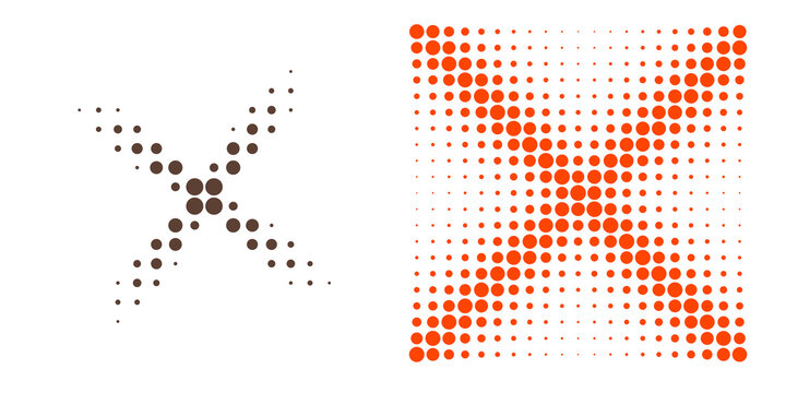 Geometric abstract pattern with black and orange dots in cross design isolated on transparent background