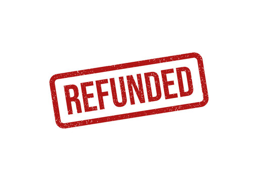 Red rubber stamp with the word refunded written inside a rectangular frame isolated on transparent background