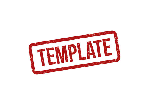 Red rubber stamp with the word template inside a rectangular frame design isolated on transparent background