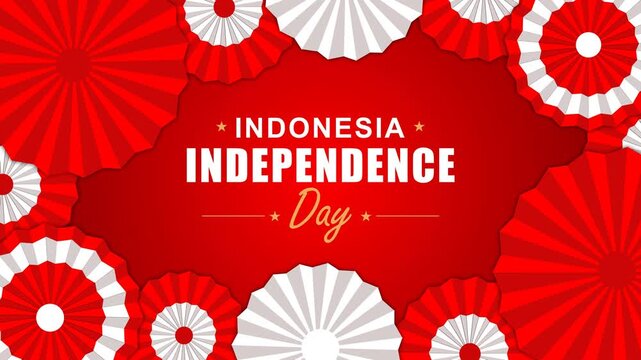Indonesia Independence Day Animation with Rotating Red White Paper Fan Frame and Greeting Text
