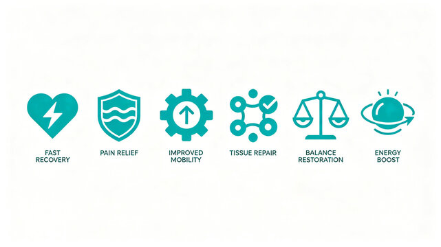 Unified layout of therapy and maintenance icons for quick recovery, pain relief, increased mobility, repair of tissue balance, and continuous replenishment of vitality to the body
