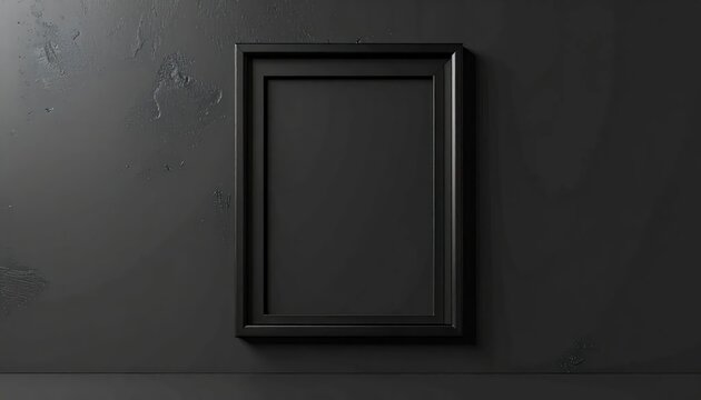 Minimalist Black Picture Frame Mockup Against Textured Dark Gray Wall