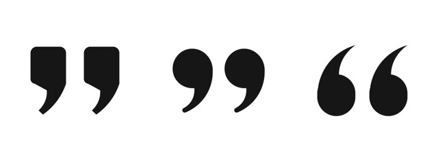 Set of quotation marks icons isolated on white background featuring bold double quote punctuation marks for text citation speech bubble statement and modern typography graphic design © anamull2004