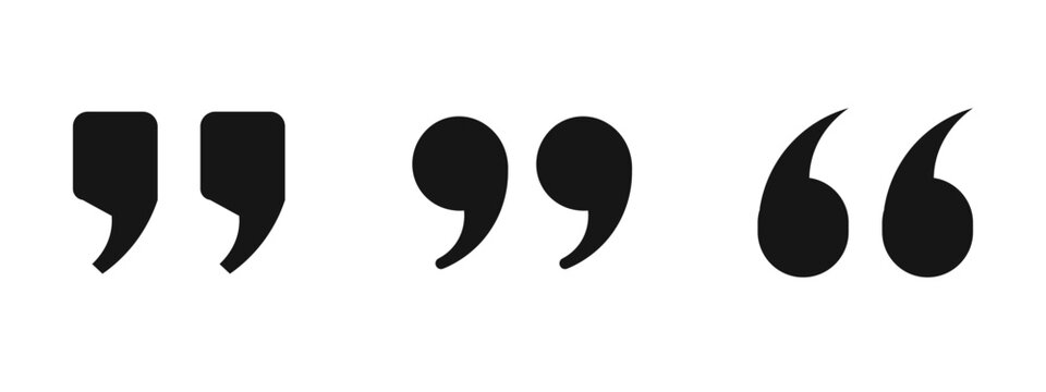Set of quotation marks icons isolated on white background featuring bold double quote punctuation marks for text citation speech bubble statement and modern typography graphic design