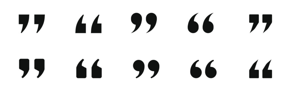 Comprehensive collection of quote mark vector icons featuring various stylistic double quotation marks for typography text citation dialogue speech bubble and editorial graphic layout design