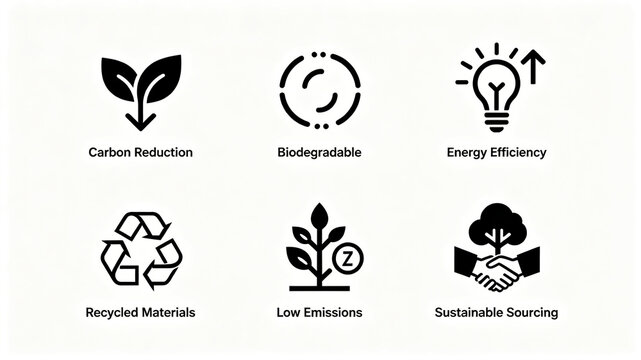 Environmental and sustainable icon display, low-carbon emission reduction, biodegradable and energy-saving, raw material recycling with low emissions to create a green supply chain system
