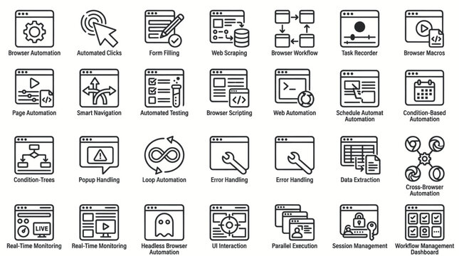Software Test Automation and Error Handling Icons