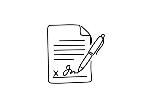 Hand signing document with pen icon