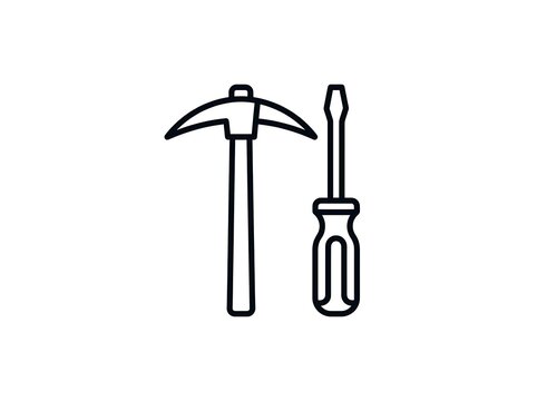 Pickaxe and screwdriver icon set