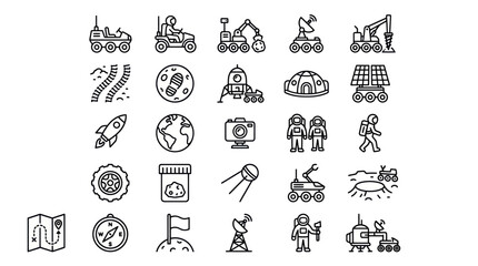 Space exploration and lunar landing outline icon set. © muhammad