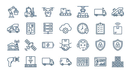 Fototapeta premium Supply chain logistics and shipping industry icon set