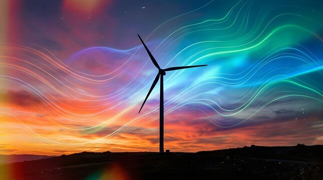 Renewable energy abstract background wind turbine silhouette