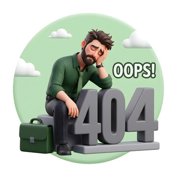 Business 404 error concept with frustrated man and briefcase