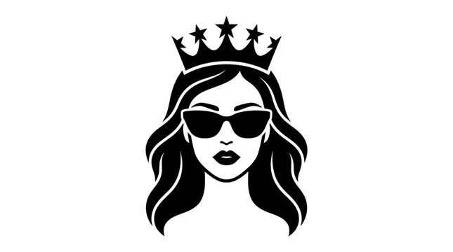 Glamorous woman wearing star crown and sunglasses logo icon.
