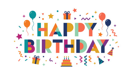 Fototapeta premium Colorful happy birthday celebration graphic with balloons gifts