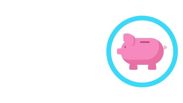 Animated Piggy Bank with Coin Icon in 4K, Money Saving and Banking Concept Motion Clip
