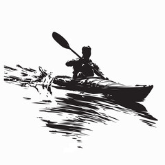 Kayaking Athlete Silhouette Vector Illustration On White Background