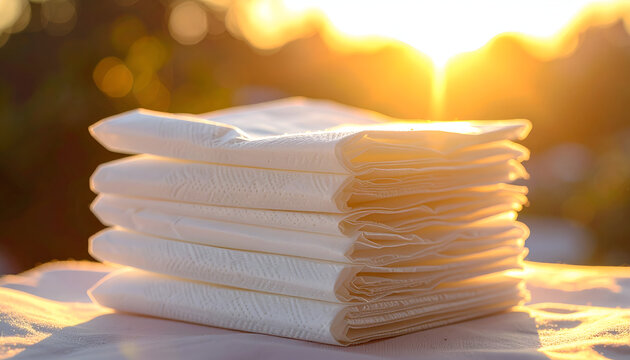 Stack of Diapers in Natural Sunlight for Baby Care