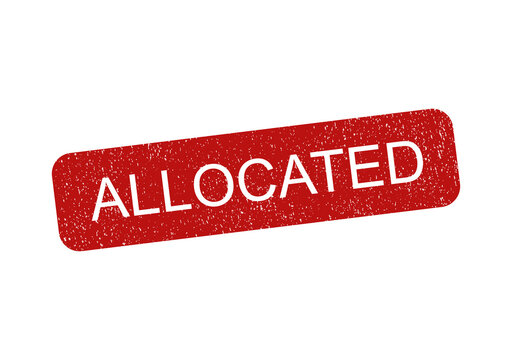 Red rubber stamp with the word allocated in a simple bold distressed font style isolated on transparent background