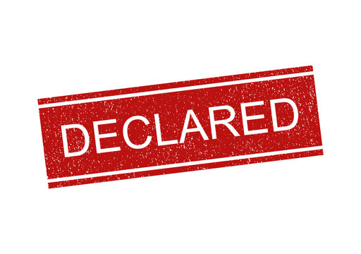 Red rubber stamp with the word declared in a grunge style on a simple surface isolated on transparent background