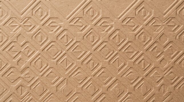 Embossed brown paper texture with geometric pattern, recycled cardboard background with raised relief design, tactile craft paper surface