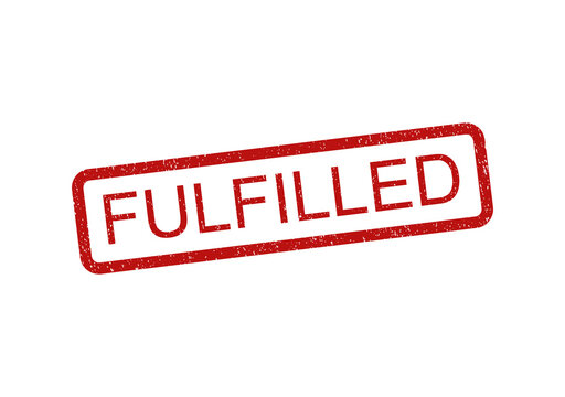 Red rubber stamp with the word fulfilled in a grunge texture style design isolated on transparent background