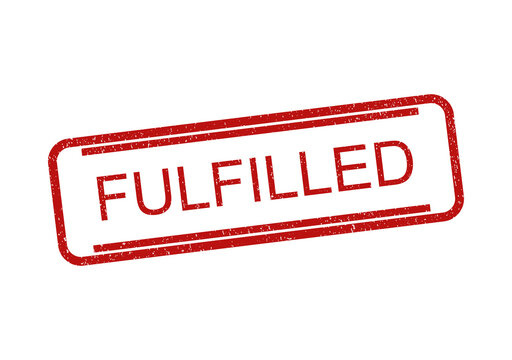 Red rubber stamp with the word fulfilled printed in a simple block font style isolated on transparent background