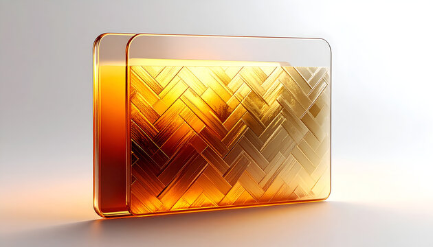 Golden metallic folder with herringbone pattern luxury design isolated on light grey background
