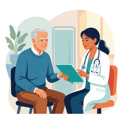 Fototapeta premium Doctor Consulting With Elderly Patient About Medical Records, Vector Illustration