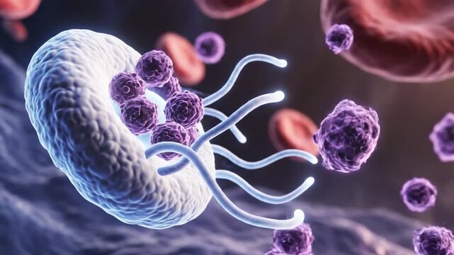Abstract Visualization of the Immune System Fighting Pathogens with Glowing Particles