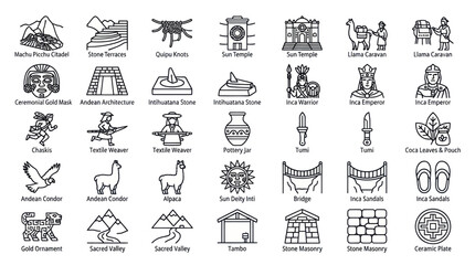 Ancient Inca civilization culture and Peruvian heritage symbol icons © muhammad