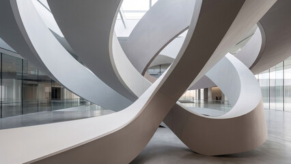 Fototapeta premium Abstract Architectural Interior Featuring Fluid Curves and Modern Sculptural Design in a Minimalist Contemporary Hallway